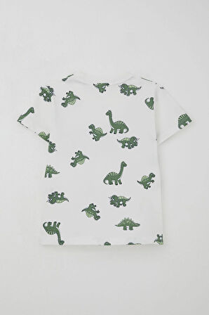 Breeze Erkek Çocuk Şortlu Takım Zıp Zıp Dinozor Takımı 2-6 Yaş, Ekru