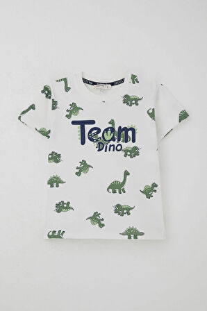 Breeze Erkek Çocuk Şortlu Takım Zıp Zıp Dinozor Takımı 2-6 Yaş, Ekru