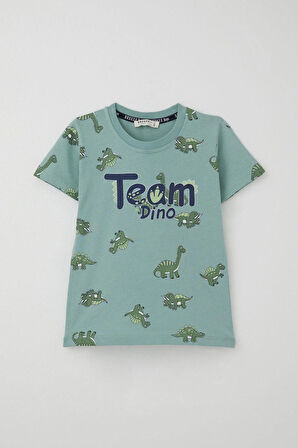 Breeze Erkek Çocuk Şortlu Takım Zıp Zıp Dinozor Takımı 2-6 Yaş, Su Yeşili