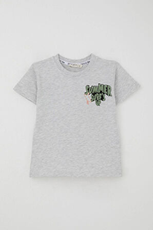 Breeze Erkek Çocuk Şortlu Takım Yaz Temalı Sörf Macerası 3-8 Yaş, Açık Gri Melanj