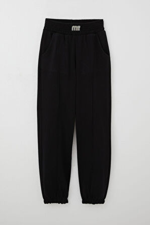 Breeze Kız Çocuk Eşofman Altı Bel Kısmı Arma Detaylı İncili 9-14 Yaş, Siyah