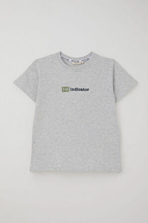 Breeze Erkek Çocuk Şortlu Takım Kabartma Yazı Baskılı 7-12 Yaş, Açık Gri Melanj