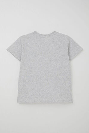 Breeze Erkek Çocuk Şortlu Takım Kabartma Yazı Baskılı 7-12 Yaş, Açık Gri Melanj