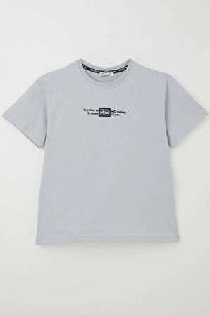 Breeze Erkek Çocuk Tişört Kabartma Yazı Baskılı 9-14 Yaş, Gri