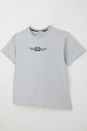 Breeze Erkek Çocuk Tişört Kabartma Yazı Baskılı 9-14 Yaş, Gri