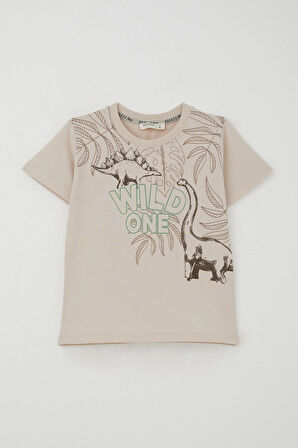 Breeze Erkek Çocuk Şortlu Takım Güçlü Dinozorlar Baskılı 3-8 Yaş, Bej