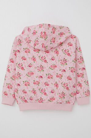 Breeze Kız Çocuk Hırka Çiçek Desenli Fermuarlı Kapüşonlu 1.5-5 Yaş, Pembe