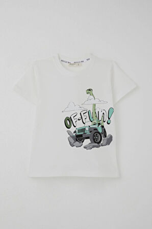 Breeze Erkek Çocuk Şortlu Takım Maceracı Dinozor Baskılı 2-6 Yaş, Beyaz