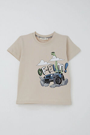 Breeze Erkek Çocuk Şortlu Takım Maceracı Dinozor Baskılı 2-6 Yaş, Bej