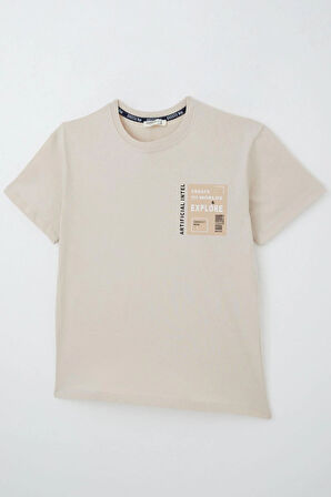 Breeze Erkek Çocuk Tişört Webi Keşfet Temalı 9-14 Yaş, Bej