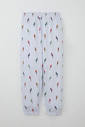 Breeze Erkek Çocuk Pijama Takımı Renkli Papağan Desenli 4-8 Yaş, Buz Mavisi