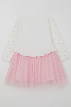 Breeze Kız Çocuk Uzun Kollu Elbise Puantiye Desenli Havalı Kız Baskılı 1.5-5 Yaş, Ekru