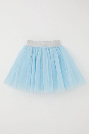 Breeze Kız Çocuk Tütü Etek Simli Beli Latikli 5-10 Yaş, Açık Mavi