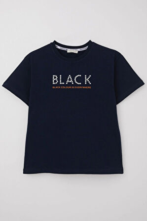 Breeze Erkek Çocuk Tişört Kabartma Detaylı Yazı Baskılı 9-14 Yaş, Lacivert