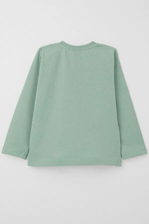 Breeze Erkek Bebek Uzun Kollu Tişört Cep Detaylı Cool Yazı Armalı 9 Ay-3 Yaş, Su Yeşili