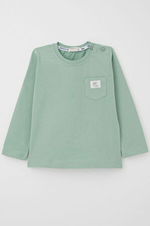 Breeze Erkek Bebek Uzun Kollu Tişört Cep Detaylı Cool Yazı Armalı 9 Ay-3 Yaş, Su Yeşili