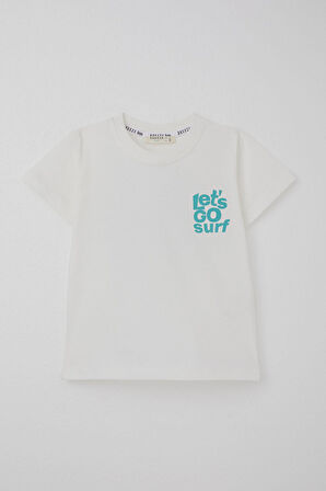 Breeze Erkek Çocuk Şortlu Takım Sırt Kısmı Sörfçü Dinozor Baskılı 2-6 Yaş, Ekru