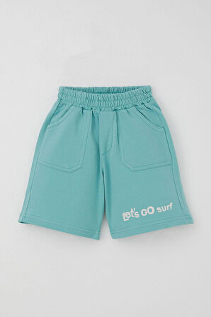 Breeze Erkek Çocuk Şortlu Takım Sırt Kısmı Sörfçü Dinozor Baskılı 2-6 Yaş, Ekru