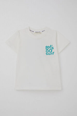 Breeze Erkek Çocuk Şortlu Takım Sırt Kısmı Sörfçü Dinozor Baskılı 2-6 Yaş, Ekru