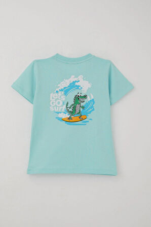 Breeze Erkek Çocuk Şortlu Takım Sırt Kısmı Sörfçü Dinozor Baskılı 2-6 Yaş, Açık Mavi