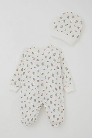 Breeze Kız Bebek Patikli Tulum Çiçek Desenli 0-6 Ay, Ekru
