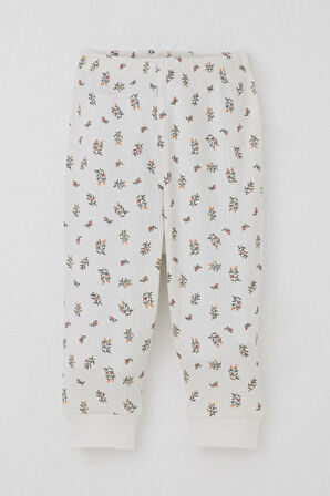 Breeze Kız Bebek Pijama Takımı Omuzdan Patlı Çiçek Desenli 4 Ay-1 Yaş, Ekru