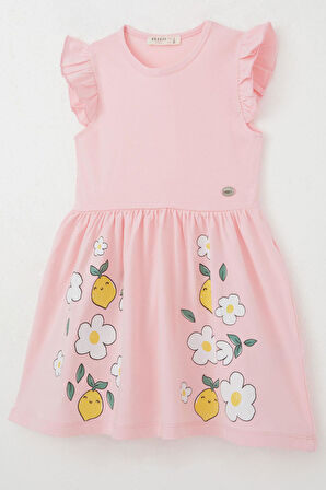 Breeze Kız Çocuk Elbise Etek Kısmı Limon & Çiçek Baskılı 2-6 Yaş, Pembe