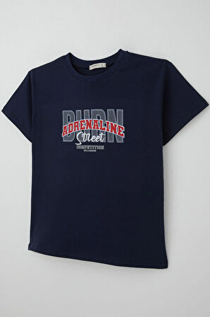 Breeze Erkek Çocuk Tişört Yazı Baskılı 5-10 Yaş, Lacivert