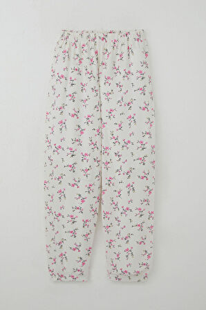 Kız Çocuk Pijama Takımı Çiçek Baharı 4-8 Yaş, Ekru