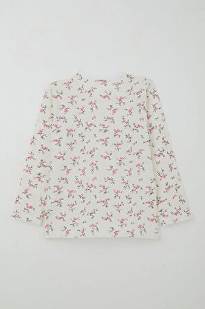 Kız Çocuk Pijama Takımı Çiçek Baharı 4-8 Yaş, Ekru