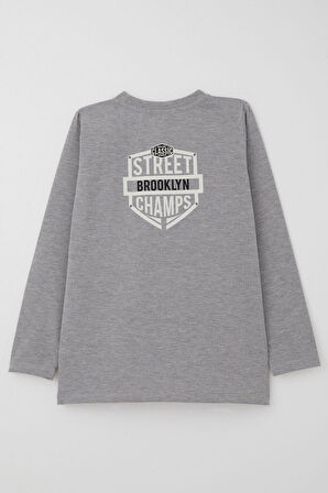 Breeze Erkek Çocuk Uzun Kollu Tişört Sokak Şampiyonu Araba Baskılı 4-8 Yaş, Gri Melanj