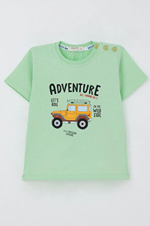 Breeze Erkek Çocuk Tişört Macera Temalı 4X4 Araba Baskılı 2-6 Yaş, Su Yeşili