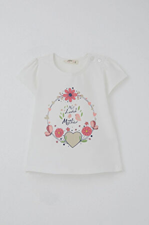 Breeze Kız Çocuk Kapri Taytlı Takım Anne Sevgisi Temalı Çiçek Baskılı 1.5-5 Yaş, Ekru