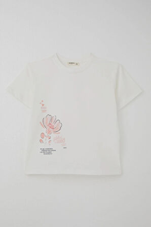 Breeze Kız Çocuk Şortlu Takım Sevgi Temalı Çiçek Baskılı 6-12 Yaş, Ekru