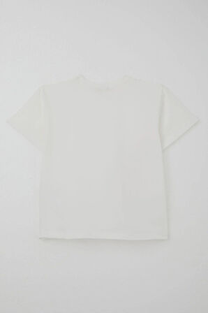 Breeze Kız Çocuk Şortlu Takım Sevgi Temalı Çiçek Baskılı 6-12 Yaş, Ekru