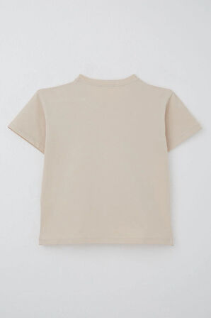 Breeze Kız Çocuk Şortlu Takım Sevgi Temalı Çiçek Baskılı 6-12 Yaş, Bej