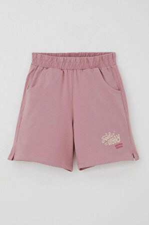 Breeze Kız Çocuk Şortlu Takım Sevgi Temalı Çiçek Baskılı 6-12 Yaş, Bej