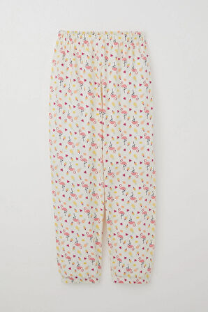 Breeze Kız Çocuk Pijama Takımı Tropikal Meyve & Flamingo Desenli 4-8 Yaş, Ekru