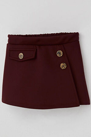 Breeze Kız Çocuk Şort Etek Cep Kapağı Detaylı Düğme Aksesuarlı 6-12 Yaş, Bordo