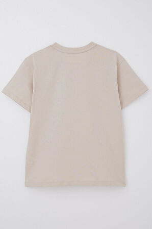 Breeze Erkek Çocuk Tişört Çift Cep Detaylı Kabartma Yazı Baskılı 6-12 Yaş, Bej