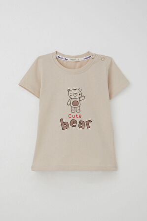 Breeze Erkek Bebek Şortlu Takım Havalı Ayıcık Baskılı 9 Ay-3 Yaş, Bej