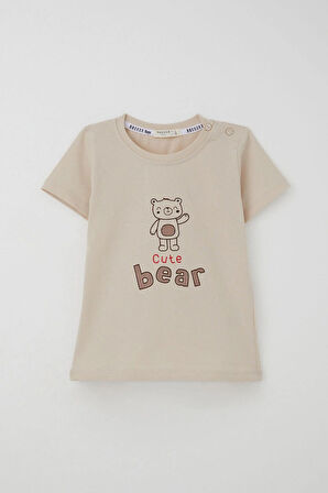 Breeze Erkek Bebek Şortlu Takım Havalı Ayıcık Baskılı 9 Ay-3 Yaş, Bej