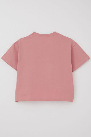 Breeze Kız Çocuk Kapri Taytlı Takım Çapraz Detay Yazı Baskılı 8-14 Yaş, Gülkurusu