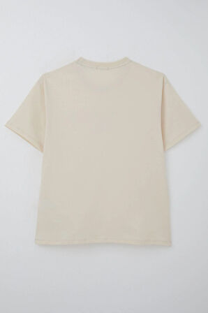 Breeze Erkek Çocuk Tişört Yazı Baskılı Arma Detaylı 9-14 Yaş, Krem