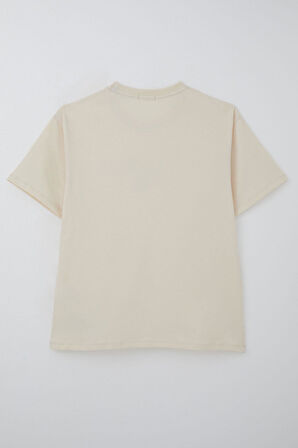 Breeze Erkek Çocuk Tişört Yazı Baskılı Arma Detaylı 9-14 Yaş, Krem