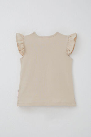 Breeze Kız Çocuk Kapri Taytlı Takım Sevgi Temalı Çiçek Baskılı 3-8 Yaş, Bej