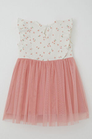 Breeze Kız Bebek Elbise Çiçekli Tüllü Fırfırlı 9 Ay-3 Yaş, Ekru