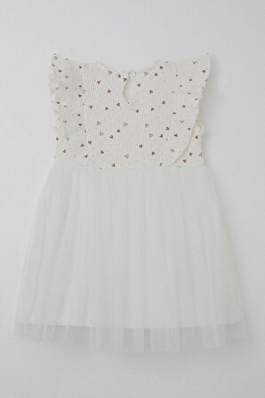 Breeze Kız Bebek Elbise Kalp Desenli Tüllü Fırfırlı 9 Ay-3 Yaş, Ekru