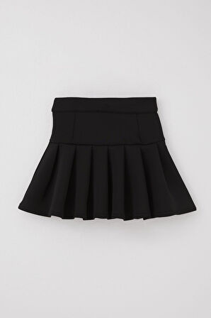 Breeze Kız Çocuk Mini Etek Pileli Çıtçıt Detaylı 7-12 Yaş, Siyah