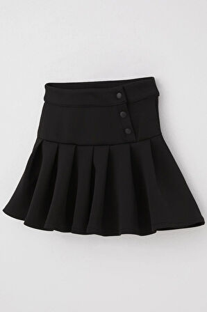 Breeze Kız Çocuk Mini Etek Pileli Çıtçıt Detaylı 7-12 Yaş, Siyah